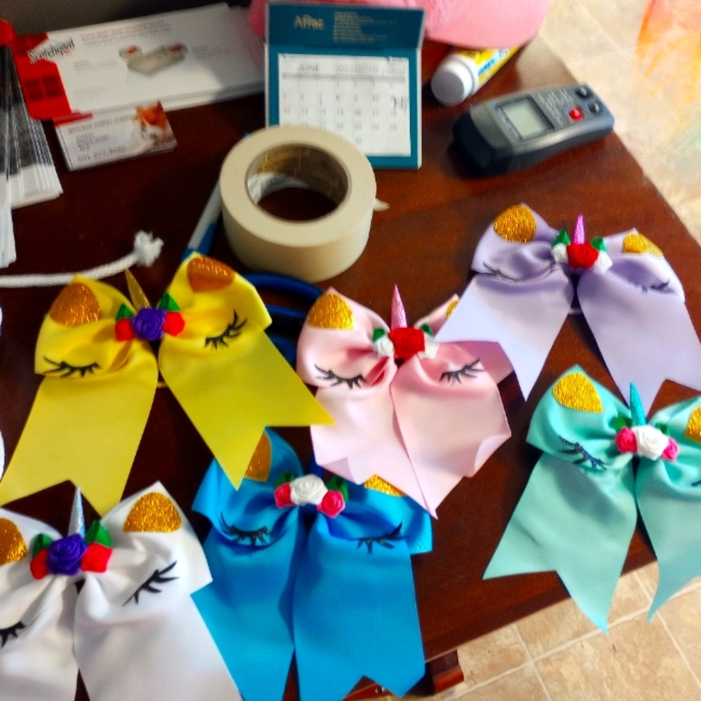 Unicorn bows with ponytail holder